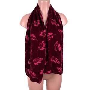 Vintage London Fog Red Velvet Burnout Leaf Print Rayon/Silk Scarf 90s whimsigoth